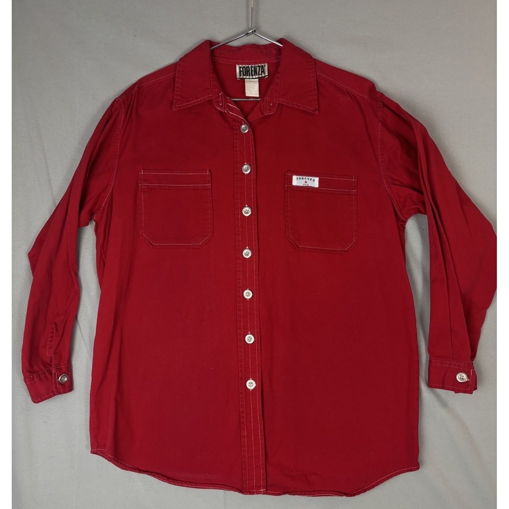 Authentic Forenza Vintage Men's Red Cotton Shirt Medium Button-Up Long Sleeve